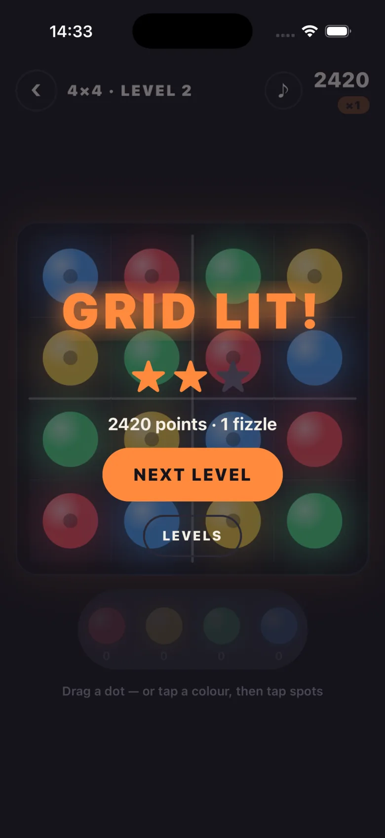 Grid lit: two stars and 2420 points.