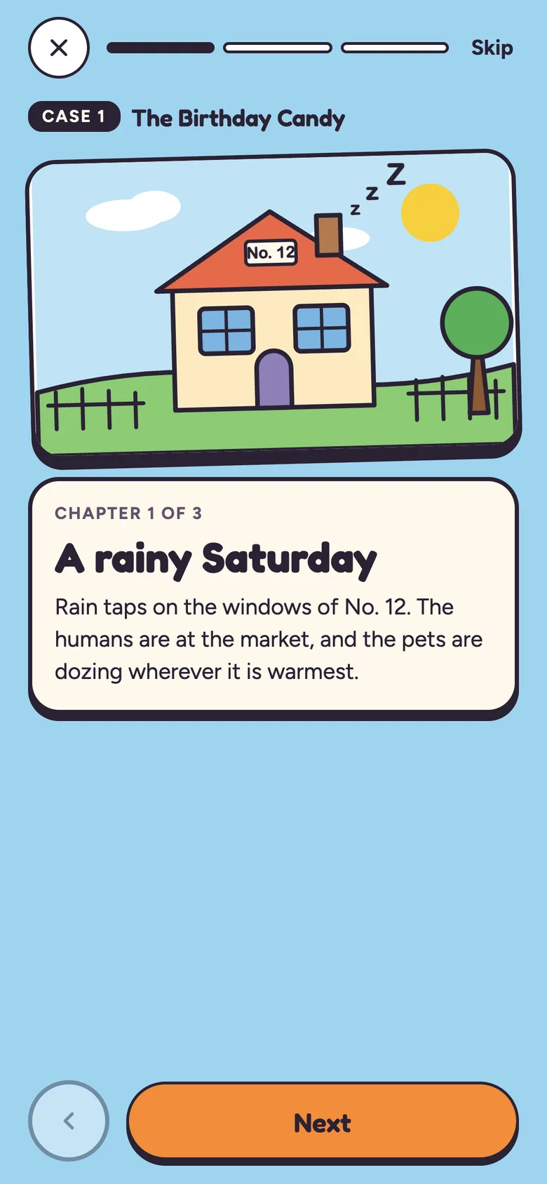 Story chapter: a rainy Saturday at house number 12.