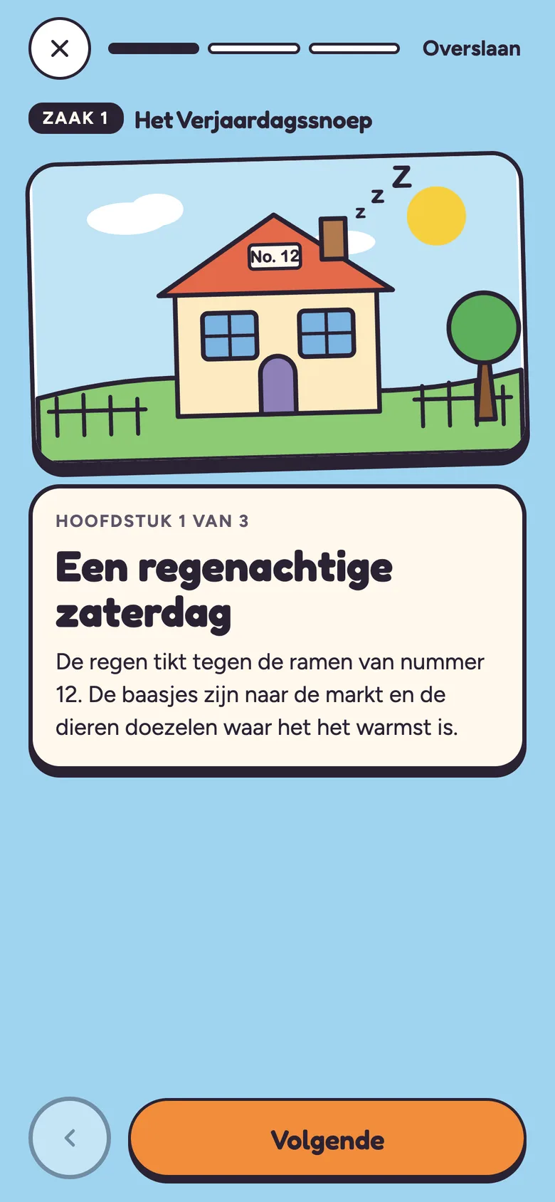 Hoofdstuk van het verhaal: een regenachtige zaterdag op huisnummer 12.