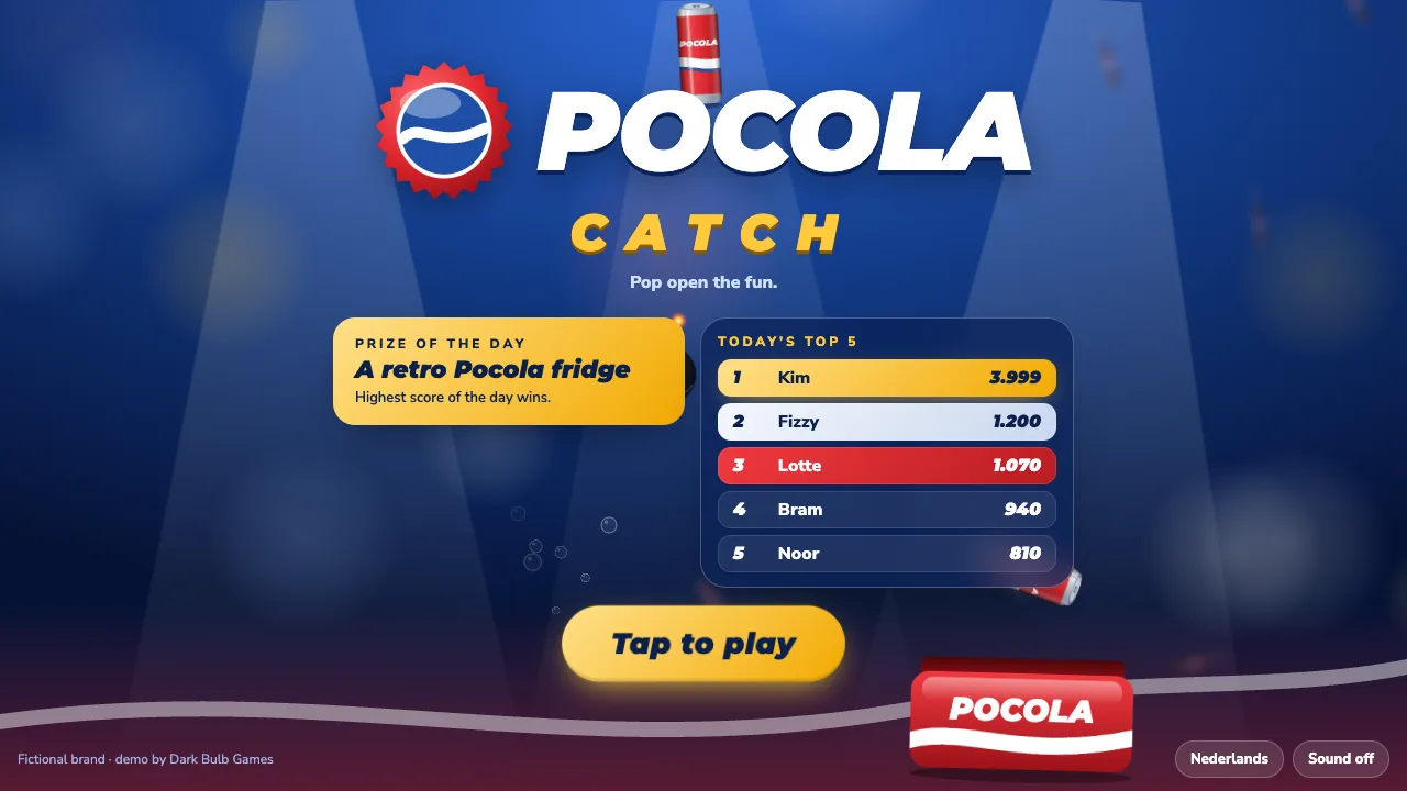 Title screen with the prize of the day and today’s top 5