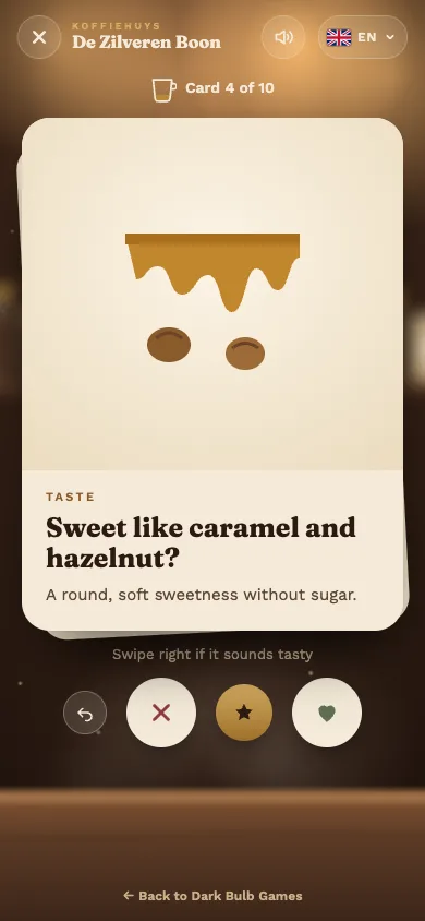 A taste card: swipe right, left or up